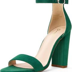 Brand New Zhabtuc Women's Sandals Elegant Block Heel Peep Toe Evening Shoes, Green,