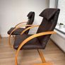 Set of 2 Brown leather and wood Bent Wood Easy Chairs and matching footstools Image 3