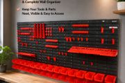 Wall Mounted Storage Bins and Tool Organizer 30 Bin Garage Parts Rack with Wall Panels, Hooks &amp; Tool Holders