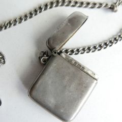 Antique Sterling Silver Vesta Match Case Pendant Necklace 46,86g