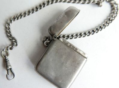 Antique Sterling Silver Vesta Match Case Pendant Necklace 46,86g