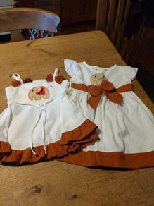 matching two-piece set of white and rust-brown outfits for a baby girl, new with Tags