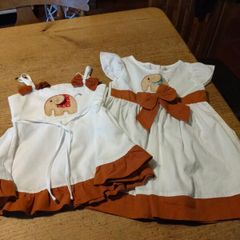 matching two-piece set of white and rust-brown outfits for a baby girl, new with Tags