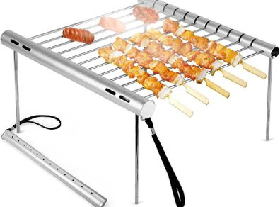 Portable Camping Grill, Folding Compact Stainless Steel Charcoal Barbeque Grill for Picnics, Backpacking, Backyards, Survival