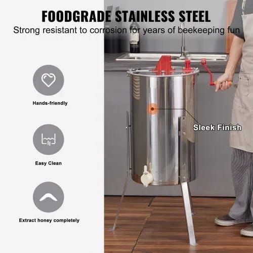 Manual Honey Extractor, 2/4 Frames Honey Spinner Extractor, Stainless Steel Beekeeping Extraction, Honeycomb Drum Spinner with Lid, Apiary Centrifuge Equipment with Height Adjustable Stand