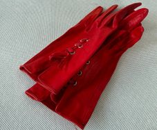 Vintage Soft Red Leather Ladies Gloves - Genuine Leather