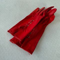 Vintage Soft Red Leather Ladies Gloves - Genuine Leather