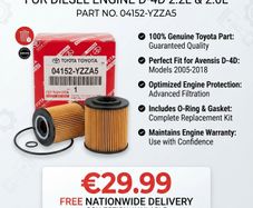 Genuine Toyota Avensis D-4D 2.0 2.2 Diesel Oil Filter 04152-YZZA5 OEM