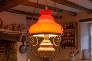 Large old ceramic and orange glass Cooley lamp