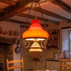 Large old ceramic and orange glass Cooley lamp