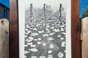 Large Framed M.C. Escher Three Worlds Vintage Print Custom Artisan Wood Frame 63.5cm x 83.4cm