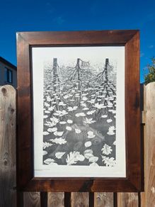 Large Framed M.C. Escher Three Worlds Vintage Print Custom Artisan Wood Frame 63.5cm x 83.4cm