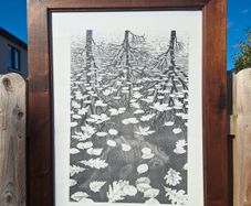 Large Framed M.C. Escher Three Worlds Vintage Print Custom Artisan Wood Frame 63.5cm x 83.4cm