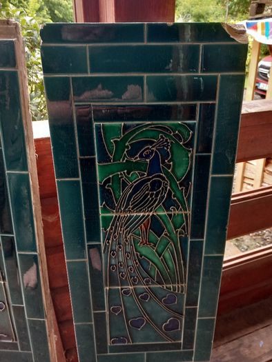 Pair of Art Nouveau antique tiled side panels for fireplace, extremely heavy, D18