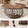 Round Coffee Table with Storage 2-Tier Metal Frame 100 x 100 x 46 cm Wood Grain Image 3