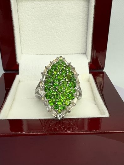Silver Chrome Diopside & White Topaz Halo Ring