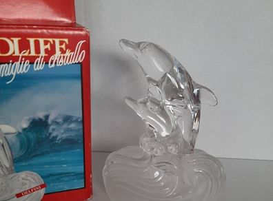 new vintage collectable Mother and baby glass dolphin in box