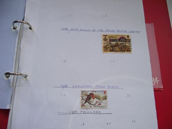 A collection of stamps from Isle of Man and Israel on albums pages (1950-1998) in the binder