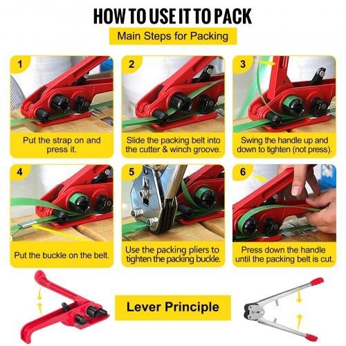 Manual Pallet Strapping Banding Kit, PET/PP Manual Strapping Tools Packing Machine 1000M Hand Strapping, Tensioner & Sealer for 12mm Strapping