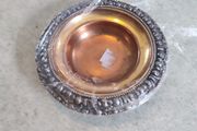 Vintage copper / Brass / silver plated edge small basin, Middle Eastern craftwork, handcrafted copper, vintage kitchenware
