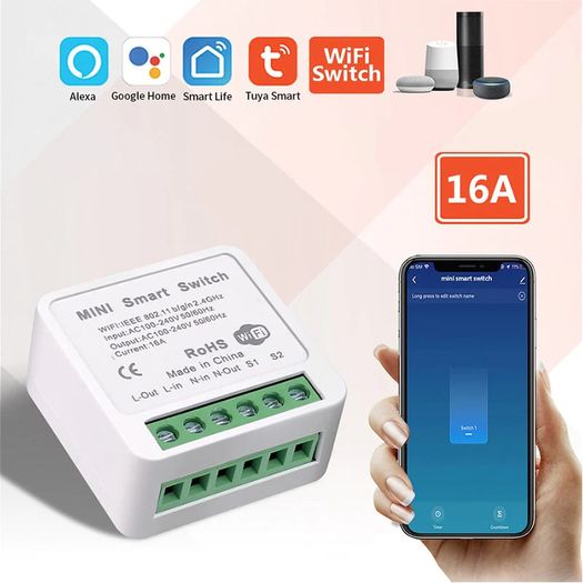 Wifi Mini Smart Switch 16A DIY Light Switches 2 Way Wireless Smart Home with Tuya Smart Life Alexa Alice Google Home