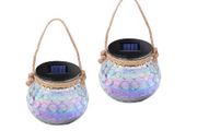 2pcs Glass Jar Hanging Lights Decorative Lanterns Mosaic Solar Lantern Solar Lights