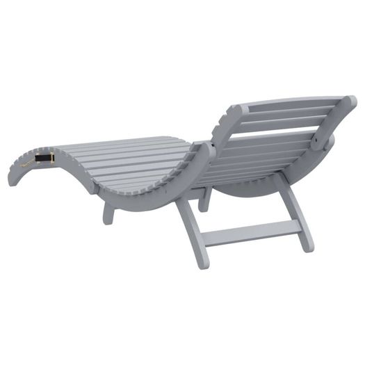 Sun Lounger Grey Solid Wood Acacia Grey