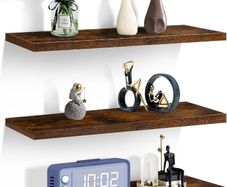 3PCS Floating Shelves Dark Walnut, 40cm Shelves for wall,Shelves Screw Mounted, Display Wall Decor Display Shelves Storage for Living Room,Bedroom,Kitchen