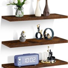 3PCS Floating Shelves Dark Walnut, 40cm Shelves for wall,Shelves Screw Mounted, Display Wall Decor Display Shelves Storage for Living Room,Bedroom,Kitchen