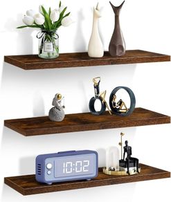 3PCS Floating Shelves Dark Walnut, 40cm Shelves for wall,Shelves Screw Mounted, Display Wall Decor Display Shelves Storage for Living Room,Bedroom,Kitchen