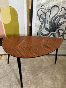 Mid-Century Modern Leaf Coffee Table  Chevron Wood & Gold Tips