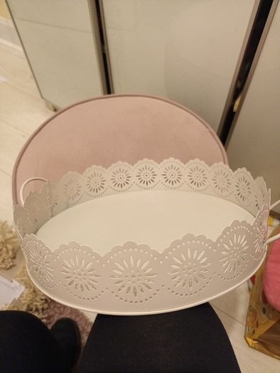 Chalk grey decorative metal display tray