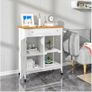 BRAND NEW Kitchen Cart Shelf Multifunction Storage Trolley White Bamboo Roller Trolley with Worktop Drawer Home furniture Image 3
