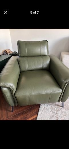 Olive green leather electric recliner armchair