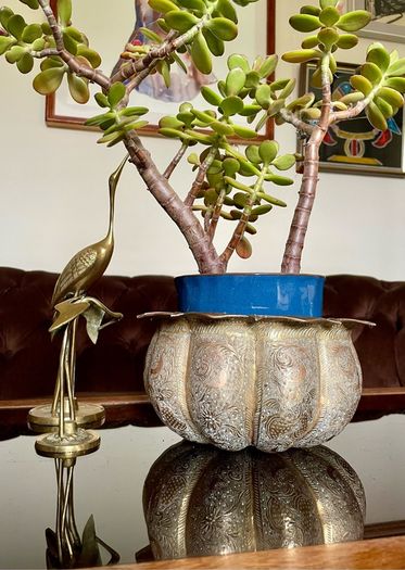 Antique Indian brass Planter Pumpkin Lotus Shape