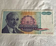 Very Rare Yugoslavia Banknote- 500000000 Dinara