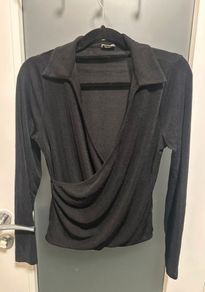 Fine Knit Black Wrap Top