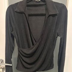 Fine Knit Black Wrap Top