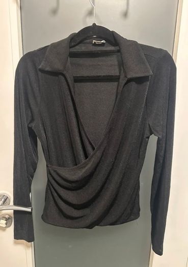 Fine Knit Black Wrap Top