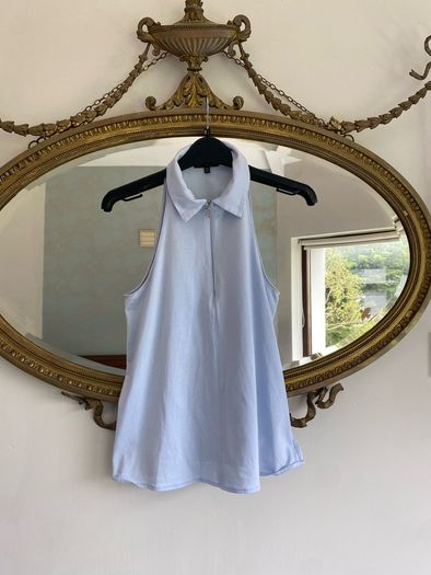 Massimo Dutti Sleeveless Blouse Baby Blue Collared Blouse Size XS Formal