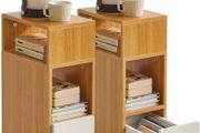 Bedside Table Set of 2, Small Narrow Nightstand