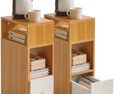 Bedside Table Set of 2, Small Narrow Nightstand