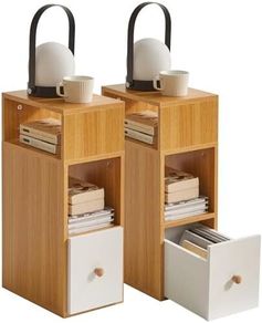 Bedside Table Set of 2, Small Narrow Nightstand