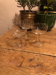 vintage crystal champagne glasses coupes  x3