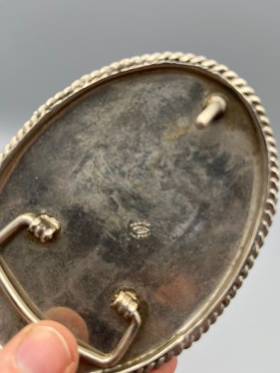 Vintage Alpaca Mexico Western Belt Buckle - Three Horse Heads, Floral Engravings