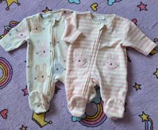 First Size(Newborn), Two Next Bunny 2 Way Zip Up Fleece Sleepsuits
