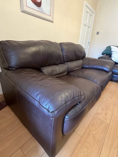 Leather sofa x 2 & footstool