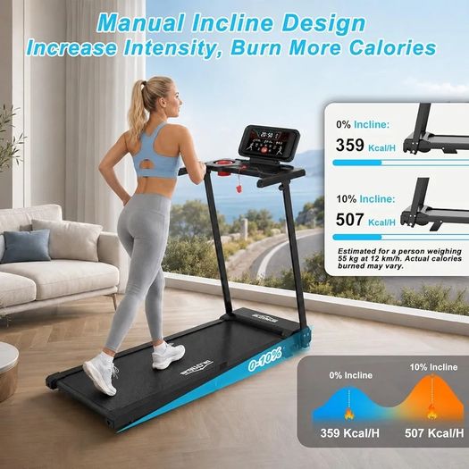 6 in 1 Treadmill with 3 percent to15 percent Incline, Under Desk Walking Pad, 1 12 km h HP Motor 8 Point Shock Absorption, 15 cm Adjustable Handlebar, LED Display, Remote Control, 130 kg Max