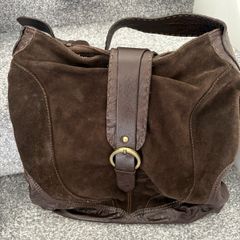 Chocolate Brown Suede and Leather Handbag