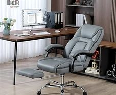 Office Chair, Reclining Executive Desk Chair with Spring Cushion, PU Leather, High Back, Footrest, Adjustable Height, Swivel Wheels, Grey